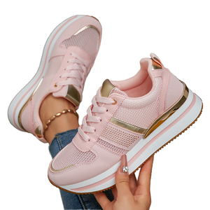 Chaussures de marche tendance et sportives en maille épaisse, confortables, élégantes, rehaussantes, à semelle épaisse, légères, respirantes, à lacets, en PVC - Product Image 1