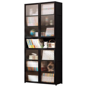 Estantería de madera moderna, estantería de almacenamiento, puertas de gabinete, vitrina de rejilla integrada, estantería individual de pie - Product Image 5