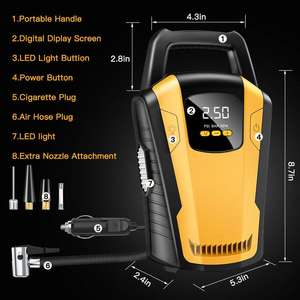 Bomba Inflable Digital para Neumáticos de <span class=keywords><strong>Coche</strong></span>, Compresor de Aire Automático, <span class=keywords><strong>Inflador</strong></span> Eléctrico de 12V, Iluminación HF4883 - Product Image 2