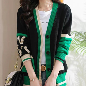 2023 sonbahar yeni varış uzun kollu açık göğüs büyük cep örgü hırka gevşek Fit kadın kazak ceket - Product Image 4