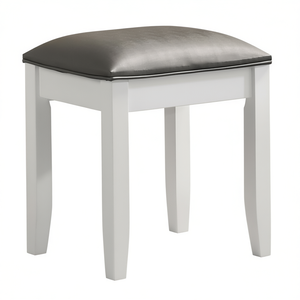 Taburete de tocador blanco con asiento acolchado de cuero PU para tocadores de maquillaje, diseño moderno, base de madera maciza - Product Image 1