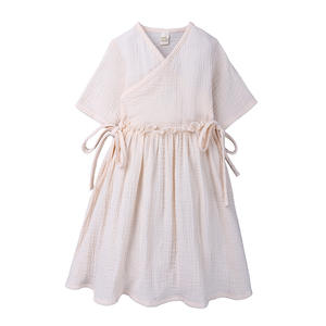 Factory <strong>Hot</strong> Sale Summer Breathable Thin Short Sleeve Drawstring Children Baby <strong>Linen</strong> Dresses Baby Girls Dress <strong>Linen</strong> <strong>Clothing</strong> - Product Image 5