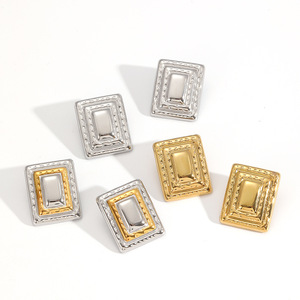 Pendientes geométricos de acero inoxidable a la moda para mujer, joyería para fiesta, diseño rectangular de dos tonos, conjunto de pendientes elegantes - Product Image 4