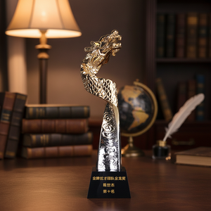 Newly Designed <strong>Dragon</strong> Figurine Engraved Crystal Glass <strong>Trophy</strong> Team Building Awards Medals &amp; Plaques - Product Image 2