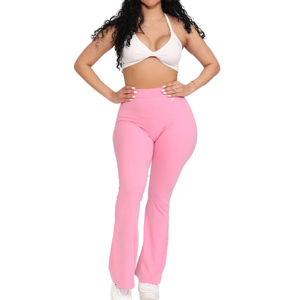 เลกกิ้งผ้าสแปนเด็กซ์โพลีเอสเตอร์พิมพ์ลายแบบสองด้านของผู้หญิงผ้าสแปนเด็กซ์สีล้วนพร้อมโลโก้ที่เอว - Product Image 1