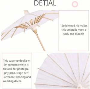 Parapluie en papier de bambou chinois, parapluie en papier blanc DIY, cadeau de mariage - Product Image 5