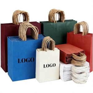 Custom Printing Logo <b>Biodegradable</b> Kraft Paper Shopping & Take Away Sac Papier Kraft Die Cut Handle Shopping Kraft Paper Bag - Product Image 1
