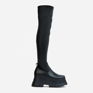 Stretch Upper Women Thick Sole High <b>Platform</b> Over Knee <b>Boots</b> Square Toe Chunky Heels Skintight Thigh High Booties - Product Image 6