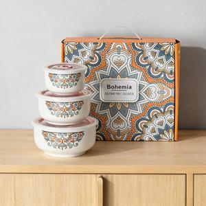 Bol en céramique pour la conservation des aliments, ensemble de trois bols scellés avec couvercles, coffret cadeau, cadeau pratique pour événement, vente en gros - Product Image 6