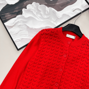 Cárdigan de punto calado para mujer, cuello redondo, con botones, manga larga, suéter informal - Product Image 3