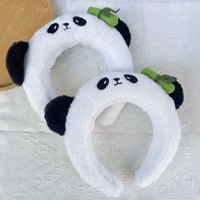 Serre-tête en peluche Panda pour femme, mignon, en fausse fourrure, avec oreilles noires, style animal Kawaii, accessoire quotidien, cadeau
