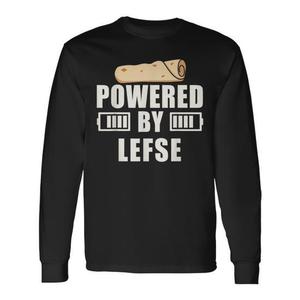 Maglietta a maniche lunghe Powered By Lefse con design del pane piatto norvegese, unisex, girocollo, stampa digitale, abbigliamento promozionale - Product Image 1