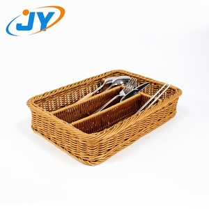 Panier de rangement multifonctionnel en plastique PP écologique tressé imitation rotin pour couverts, organisateur de bureau pour pain et aliments - Product Image 3