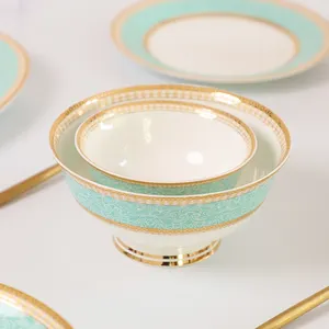 Wholesale Elegant Decal Bone China Dinnerware Household Disposable Cereal Bowls Round Shape Porcelain Ceramic Bowl for Soup
