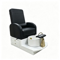 Fauteuil de pédicure moderne de luxe avec tiroirs de rangement, baignoire à pieds en céramique blanche et repose-pieds doré, pédicure inclinable en cuir PU