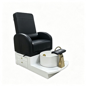 Fauteuil de pédicure moderne de luxe avec tiroirs de rangement, baignoire à pieds en céramique blanche et repose-pieds doré, pédicure inclinable en cuir PU - Product Image 3
