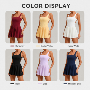 Vestido de tenis plisado para mujer con pantalones cortos y bolsillo, espalda abierta, vestido deportivo con soporte para bádminton, pickleball y golf - Product Image 4