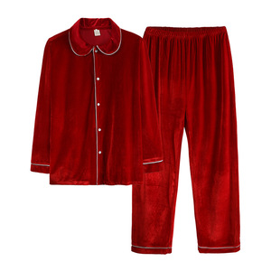 Pigiama da notte all'ingrosso da <span class=keywords><strong>donna</strong></span> per la famiglia di natale verde in velluto rosso pigiama da uomo con elastico in vita termico - Product Image 1