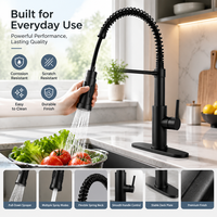 Robinet de cuisine commercial noir mat avec douchette extractible, mitigeur monocommande pour évier, montage sur plan pour maison et restaurant