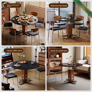 Premium Sintered Stone Round Dining <strong>Table</strong> Solid Wood Frame Bauhaus Style Modern Minimalist <strong>Kitchen</strong> <strong>Table</strong> <strong>for</strong> <strong>Small</strong> Space CZ072 - Product Image 5