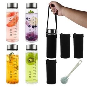 Botellas de Vidrio de Borosilicato de Alta Calidad, Tapas de Acero Inoxidable a Prueba de Fugas, Tazas Portátiles con Correa para el Hombro para Actividades al Aire Libre - Product Image 1