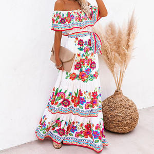 Vestido Largo de Verano para Mujer, Estilo Retro, Cintura Alta, Dobladillo Fluido, Un Hombro Descubierto, Estampado de Color Brillante, para <span class=keywords><strong>Vacaciones</strong></span> - Product Image 3