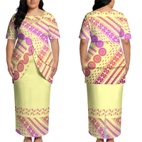 Robe Puletasi Hawaïenne de Luxe Grande Taille 8XL, Ensemble Deux Pièces Haut et Jupe à Col Rond, Motif Tribal Polynésien, Qualité Supérieure