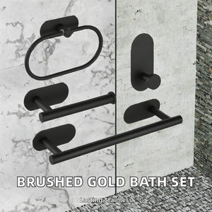 Modern Hotel-Style Wall-Mounted Stainless Steel Brushed Gold Finish <b>Bathroom</b> <b>Accessory</b> Set Eco-Friendly Toilet Paper Holder - Product Image 2
