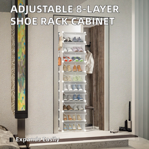 Porte-<span class=keywords><strong>chaussures</strong></span> en plastique PP réglable à 8 couches de haute qualité Organisateur de meubles de maison modernes avec porte givrée blanche pour hôtels - Product Image 3