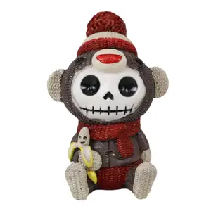 Stoking dengan Topi Kupluk Pom Pom Pisang Skeleton Figurine 3 "Kostum Monyet Furrybones Tinggi Berkerudung Voodoo Skeleton Skulls