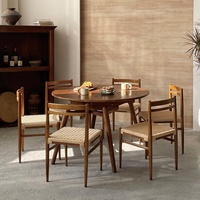 Mesa de Comedor Redonda Extensible y Plegable de Madera Maciza Estilo Wabi-Sabi para Apartamento y Muebles de Comedor