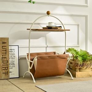 INNOVA Extendable Decorative Modern Home Accent Wooden Metal Side Coffee <b>Table</b> with Leather Rack and Handle for Living Room - Product Image 3