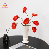 Bunga Anthurium Buatan Real Touch, Tangkai Karet Lembut Dapat Dibengkokkan, Bunga Tropis Palsu untuk Dekorasi Vas Rumah, Hotel, Pernikahan