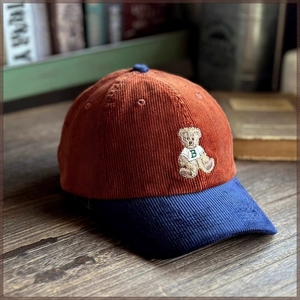 ผ้าลูกฟูกปักลายหมีน่ารักใหม่ฤดูใบไม้ร่วงฤดูหนาวหมวกเบสบอลมีปีกโค้งแบบเรียบง่าย - Product Image 4
