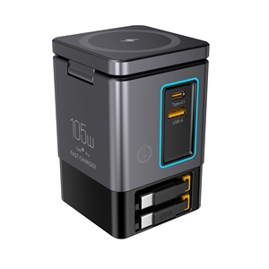 Gan 6 Trong 1 Điện Combo Tháp Không Dây Máy Tính Để Bàn Sạc <span class=keywords><strong>Adapter</strong></span> Trạm Với Có Thể Thu Vào Cáp Loại C Siêu Nhanh Chóng Đồng Hồ Sạc - Product Image 5