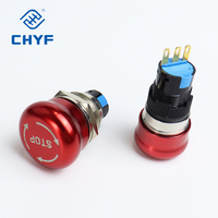Botón de Paro de Emergencia CHYF, Interruptor de Paro de Emergencia en Forma de Hongo con Conector, 3 Pines/6 Pines, Interruptor de Botón Pulsador Metálico