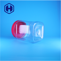 Pot carré en plastique PET transparent sans air pour bonbons/en-cas/aliments pour bébés, étanche, sans BPA, avec couvercle en plastique rouge, logo personnalisé, qualité alimentaire