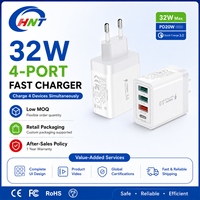 Chargeurs Muraux Électriques en Gros 32W à 4 Ports USB pour Téléphones Mobiles, Charge Rapide Type C QC3.0 avec Câble Rétractable OTP pour iPhones