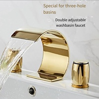 Robinet de lavabo moderne à 3 trous, à double poignée, en laiton noir et or, avec valve en céramique, pour chambre, salle à manger, extérieur et salle de sport