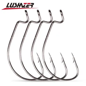 Lushawer 10 cái 1000 cái móc câu cá bằng thép carbon Jig Crank móc bass lớn đầu Jig móc thép gai cho Mồi Câu Cá mềm - Product Image 1