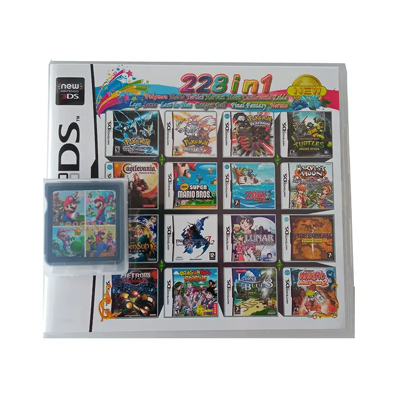 228 en 1 multi juego todo en 1 carro juego Juegos de cartucho para NDS DS NDSL NDSi 3DS 2DS