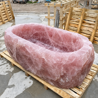 Baignoire autoportante élégante en cristal de quartz rose naturel, ovale, translucide, sculptée, massif, pour projet de spa