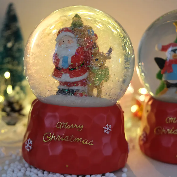 Custom resin music box crystal ball snow globe glass light Christmas decoration gift crafts