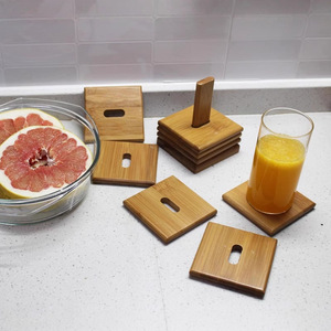 Posavasos cuadrados de bambú con aislamiento térmico para té y bebidas con caja de almacenamiento - Product Image 5