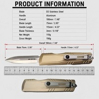 Couteau de poche tactique LUMI NARY, lame en acier D2, pointe de lance, manche en alliage d'aluminium, outil de camping en plein air, EDC, vente en gros OEM