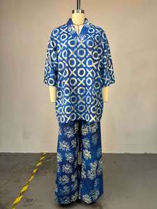 Completo da <span class=keywords><strong>Donna</strong></span> Europeo e Americano S-2XL, Nuovo Stile Dolce e Fresco con Stampa, Scollo a V, Maniche a Pipistrello, <span class=keywords><strong>Pantaloni</strong></span> a Vita Alta e Gamba Dritta - Product Image 2