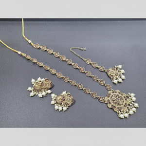 Gold Plated Long Necklace <b>Set</b> with Crystal Stone and <b>Pearls</b> 11714301MR Elegant Fine Jewelry <b>Set</b> - Product Image 2