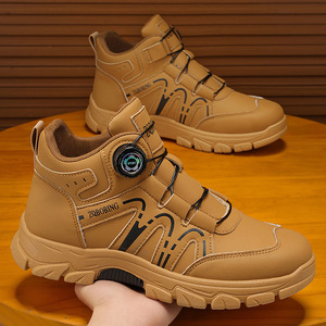 Botas de Senderismo para Hombre con Botón Giratorio, Parte Superior de Cuero Impermeable, Suela Gruesa Antideslizante, para Trekking al Aire Libre - Product Image 1