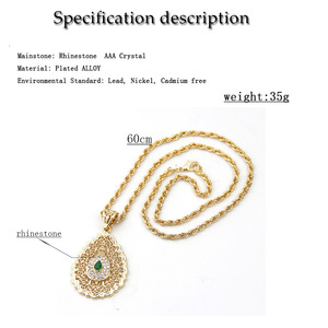 Bijoux de mode au Design de mariage <span class=keywords><strong>marocain</strong></span>, cadeau en or, pendentif arabe, goutte d'eau, diamant, colliers Allah - Product Image 2