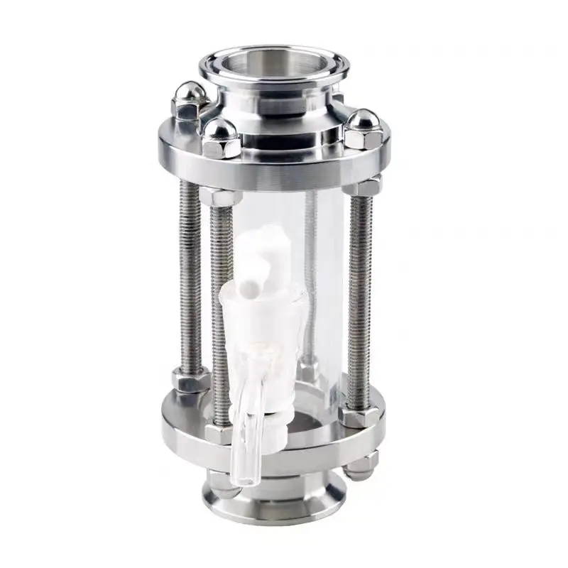 Stainless Steel Sanitary In-line Triclamp Sight Glass with Sample Faucet and TC ferrule end